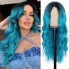 imageNAYOO Long Ombre Blonde Wavy Wig for Women 26 Inch Middle Part Curly Wavy Wig Natural Looking Synthetic Heat Resistant Fiber for Daily Party Use Ombre BlondeOmbre Bluish Green