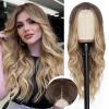imageNAYOO Long Ombre Blonde Wavy Wig for Women 26 Inch Middle Part Curly Wavy Wig Natural Looking Synthetic Heat Resistant Fiber for Daily Party Use Ombre BlondeOmbre Blonde