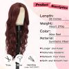 imageNAYOO Long Wavy Wigs for Women Dark Brown Middle Part Wig Synthetic Heat Resistant Fiber Women Wigs for Daily Party Use 26 Inch Dark BrownWine Red
