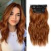 imageNAYOO Clip in Curly Hair Extensions 4PCS Long Wavy Synthetic Thick Hairpieces with Fiber Double Weft for Women Hair Full Head 24 Inch Copper Red30C