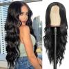 imageNAYOO Long Ombre Blonde Wavy Wig for Women 26 Inch Middle Part Curly Wavy Wig Natural Looking Synthetic Heat Resistant Fiber for Daily Party Use Ombre BlondeNatural Black