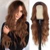imageNAYOO Long Wavy Wigs for Women Dark Brown Middle Part Wig Synthetic Heat Resistant Fiber Women Wigs for Daily Party Use 26 Inch Dark BrownAuburn