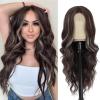imageNAYOO Long Wavy Wigs for Women Dark Brown Middle Part Wig Synthetic Heat Resistant Fiber Women Wigs for Daily Party Use 26 Inch Dark BrownBrown mixed Blonde