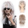 imageNAYOO Mens 80s Mullet Wig  Halloween Costume Male Punk Heavy Metal Rocker  Curly Long Brown and White Glam Rock HairBrown and White