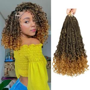 imageBohemain Box Braids Crochet Hair for Black Women 14Inch Boho Crochet Hair Pre Looped 8PK Crochet Boho Braids with Curly Ends1B27