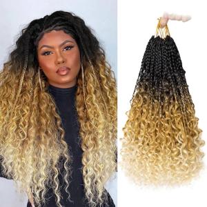 imageBohemain Box Braids Crochet Hair for Black Women 14Inch Boho Crochet Hair Pre Looped 8PK Crochet Boho Braids with Curly Ends1B27613