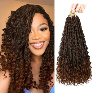 imageBohemain Box Braids Crochet Hair for Black Women 14Inch Boho Crochet Hair Pre Looped 8PK Crochet Boho Braids with Curly Ends1B30