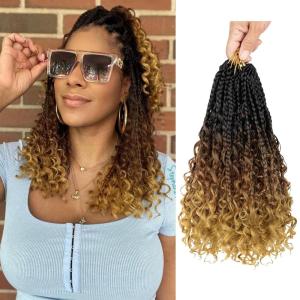 imageBohemain Box Braids Crochet Hair for Black Women 14Inch Boho Crochet Hair Pre Looped 8PK Crochet Boho Braids with Curly Ends1B3027