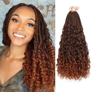 imageBohemain Box Braids Crochet Hair for Black Women 14Inch Boho Crochet Hair Pre Looped 8PK Crochet Boho Braids with Curly Ends1B350