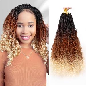 imageBohemain Box Braids Crochet Hair for Black Women 14Inch Boho Crochet Hair Pre Looped 8PK Crochet Boho Braids with Curly Ends1B350613