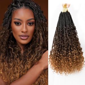 imageBohemain Box Braids Crochet Hair for Black Women 14Inch Boho Crochet Hair Pre Looped 8PK Crochet Boho Braids with Curly Ends1B430