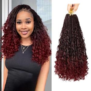 imageBohemain Box Braids Crochet Hair for Black Women 14Inch Boho Crochet Hair Pre Looped 8PK Crochet Boho Braids with Curly Ends1BBUG