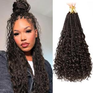 imageBohemain Box Braids Crochet Hair for Black Women 14Inch Boho Crochet Hair Pre Looped 8PK Crochet Boho Braids with Curly Ends4