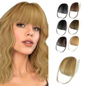 imageNAYOO Clip in Bangs  100 Human Hair Wispy Bangs Clip in Hair Extensions Brown Black Air Bangs Fringe with Temples Hairpieces for Women Curved Bangs for Daily Wearash ablonde