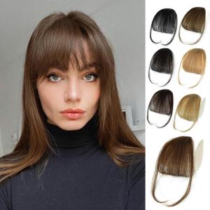 imageNAYOO Clip in Bangs  100 Human Hair Wispy Bangs Clip in Hair Extensions Brown Black Air Bangs Fringe with Temples Hairpieces for Women Curved Bangs for Daily WearMedium Brown