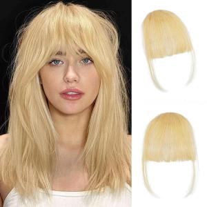 imageNAYOO Clip in Bangs  100 Human Hair Wispy Bangs Clip in Hair Extensions Brown Black Air Bangs Fringe with Temples Hairpieces for Women Curved Bangs for Daily WearLight Blonde