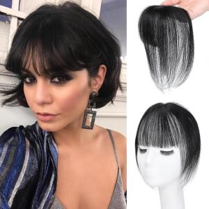 imageNAYOO Clip in Bangs  100 Human Hair Wispy Bangs Clip in Hair Extensions Brown Black Air Bangs Fringe with Temples Hairpieces for Women Curved Bangs for Daily WearNatural Black