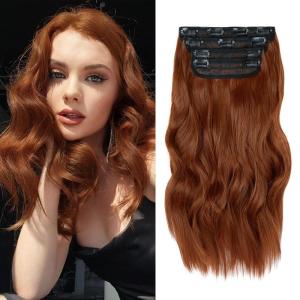 imageNAYOO Clip in Curly Hair Extensions 4PCS Long Wavy Synthetic Thick Hairpieces with Fiber Double Weft for Women Hair Full Head 24 Inch Copper Red350