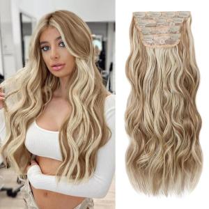 imageNAYOO Clip in Curly Hair Extensions 4PCS Long Wavy Synthetic Thick Hairpieces with Fiber Double Weft for Women Hair Full Head 24 Inch Copper Red6139
