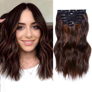 imageNAYOO Clip in Hair Extensions for Women 20 Inch Long Wavy Curly Auburn Hairpieces Full Head Synthetic Hair Hairpieces6PCSAuburnAuburn Mix Chestnut