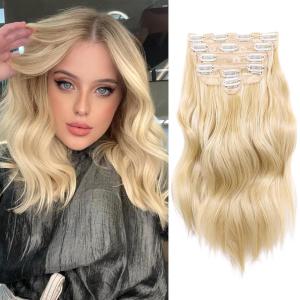 imageNAYOO Clip in Hair Extensions for Women 20 Inch Long Wavy Curly Auburn Hairpieces Full Head Synthetic Hair Hairpieces6PCSAuburnBlonde Mix Bleach Blonde