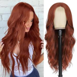 imageNAYOO Long Wavy Wigs for Women Dark Brown Middle Part Wig Synthetic Heat Resistant Fiber Women Wigs for Daily Party Use 26 Inch Dark BrownAuburn2