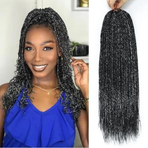 imageNAYOO Senegalese Twist Crochet Hair For Black Women  8 Packs 35 StrandsPack Small Twist Crochet Braids Hair Hot Water Setting Crochet Braiding Hair Straight Ends18 Inch 1B1B Mixed Tinsel