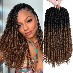 imagePassion Twist Hair  8 Packs 14 Inch Passion Twist Crochet Hair For Women Crochet Pretwisted Curly Hair Passion Twists Synthetic Braiding Hair Extensions 14 Inch 8 Packs T27OT30