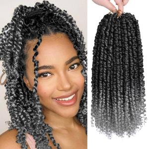imagePassion Twist Hair  8 Packs 14 Inch Passion Twist Crochet Hair For Women Crochet Pretwisted Curly Hair Passion Twists Synthetic Braiding Hair Extensions 14 Inch 8 Packs T27TGREY