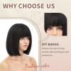 imageNAYOO Blonde Bob Wig with Bangs 12 Inch Short Blonde Wigs for Women Easy To Wear Straight Bob Wig Natural Look Colorful Wigs With Bangs Synthetic Wig For Everyday Use Parties613Black