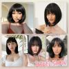 imageNAYOO Blonde Bob Wig with Bangs 12 Inch Short Blonde Wigs for Women Easy To Wear Straight Bob Wig Natural Look Colorful Wigs With Bangs Synthetic Wig For Everyday Use Parties613Black
