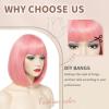 imageNAYOO Blonde Bob Wig with Bangs 12 Inch Short Blonde Wigs for Women Easy To Wear Straight Bob Wig Natural Look Colorful Wigs With Bangs Synthetic Wig For Everyday Use Parties613Pink