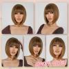 imageNAYOO Blonde Bob Wig with Bangs 12 Inch Short Blonde Wigs for Women Easy To Wear Straight Bob Wig Natural Look Colorful Wigs With Bangs Synthetic Wig For Everyday Use Parties613Mix Brown