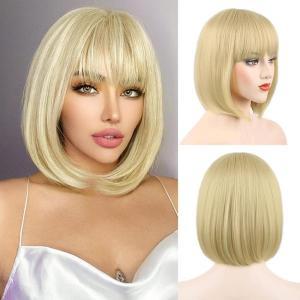 imageNAYOO Blonde Bob Wig with Bangs 12 Inch Short Blonde Wigs for Women Easy To Wear Straight Bob Wig Natural Look Colorful Wigs With Bangs Synthetic Wig For Everyday Use Parties613613