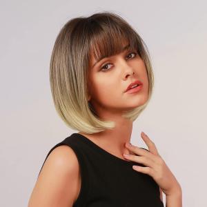 imageNAYOO Blonde Bob Wig with Bangs 12 Inch Short Blonde Wigs for Women Easy To Wear Straight Bob Wig Natural Look Colorful Wigs With Bangs Synthetic Wig For Everyday Use Parties613Ombre Blonde