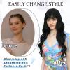 imageNAYOO Black Wigs with Bangs for Women Long Curly Wavy Hair Wigs Heat Resistant Synthetic Fiber Wigs for Daily Party Use 26 Inches BlackBlack