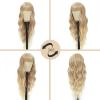 imageNAYOO Black Wigs with Bangs for Women Long Curly Wavy Hair Wigs Heat Resistant Synthetic Fiber Wigs for Daily Party Use 26 Inches BlackBlonde