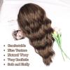 imageNAYOO Black Wigs with Bangs for Women Long Curly Wavy Hair Wigs Heat Resistant Synthetic Fiber Wigs for Daily Party Use 26 Inches BlackDark Brown Mixed Chestnut