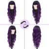 imageNAYOO Black Wigs with Bangs for Women Long Curly Wavy Hair Wigs Heat Resistant Synthetic Fiber Wigs for Daily Party Use 26 Inches BlackOmbre Purple