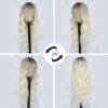 imageNAYOO Black Wigs with Bangs for Women Long Curly Wavy Hair Wigs Heat Resistant Synthetic Fiber Wigs for Daily Party Use 26 Inches BlackPlatinum Blonde