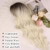 imageNAYOO Black Wigs with Bangs for Women Long Curly Wavy Hair Wigs Heat Resistant Synthetic Fiber Wigs for Daily Party Use 26 Inches BlackPlatinum Blonde