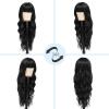 imageNAYOO Blonde Wigs with Bangs for Women Long Curly Wavy Hair Wigs Heat Resistant Synthetic Fiber Wigs for Daily Party Use 26 Inches Dirty BlondeBlack