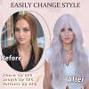 imageNAYOO Blonde Wigs with Bangs for Women Long Curly Wavy Hair Wigs Heat Resistant Synthetic Fiber Wigs for Daily Party Use 26 Inches Dirty BlondeSilver Gray