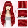 imageNAYOO Wig with Bangs Long Natural Wavy Synthetic Wigs for Women 26 Inches Long Heat Resistant Fiber Wigs for Cosplay Party UseHalloween Use Red 26 InchRed