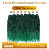 imageNice One PreTwisted Passion Twist Hair 8 Packs 112 Strands Pre Looped Passion Twist Braiding Hair for Women Short Passion Twists Crochet Hair Extensions 20 Inch Pack of 8 1BTGREEN