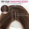 imageOmbre Orange Medium Length Wigs for Women 18 Inch Middle Part Synthetic Hair Wavy Wig  Natural Hairline Wig for Daily PartyHalloween UseOmbre Orange18 InchChestnut Highlight