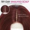 imageOmbre Orange Medium Length Wigs for Women 18 Inch Middle Part Synthetic Hair Wavy Wig  Natural Hairline Wig for Daily PartyHalloween UseOmbre Orange18 InchWine Red