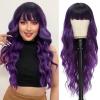 imageNAYOO Black Wigs with Bangs for Women Long Curly Wavy Hair Wigs Heat Resistant Synthetic Fiber Wigs for Daily Party Use 26 Inches BlackOmbre Purple