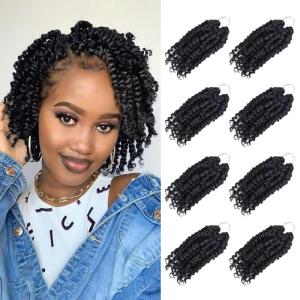 imageNice One PreTwisted Passion Twist Hair 8 Packs 112 Strands Pre Looped Passion Twist Braiding Hair for Women Short Passion Twists Crochet Hair Extensions 20 Inch Pack of 8 1B1B