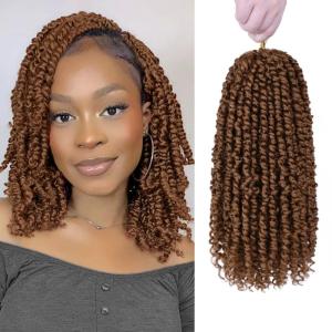 imageNice One PreTwisted Passion Twist Hair 8 Packs 112 Strands Pre Looped Passion Twist Braiding Hair for Women Short Passion Twists Crochet Hair Extensions 20 Inch Pack of 8 1B30